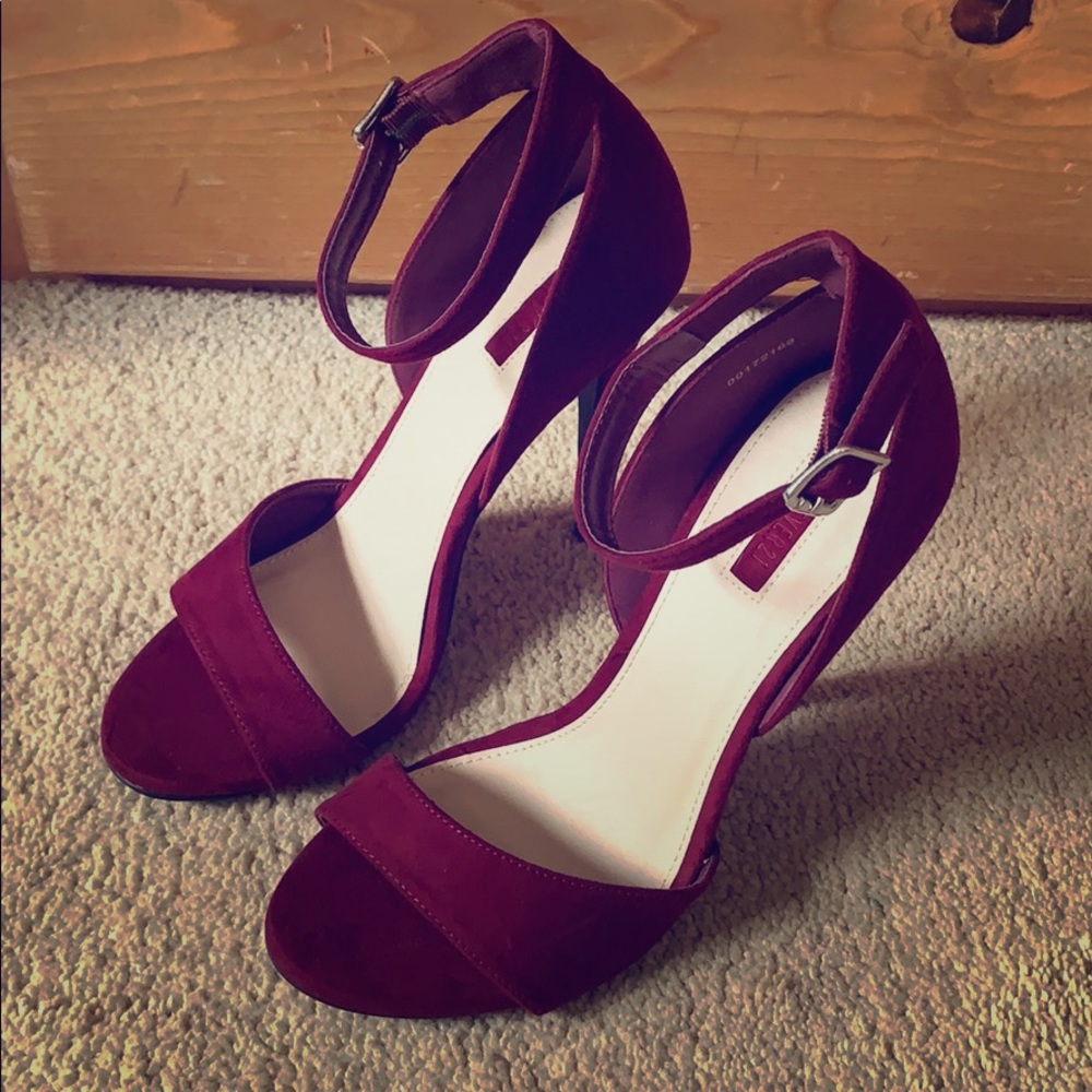 Burgundy ankle strap stilettos